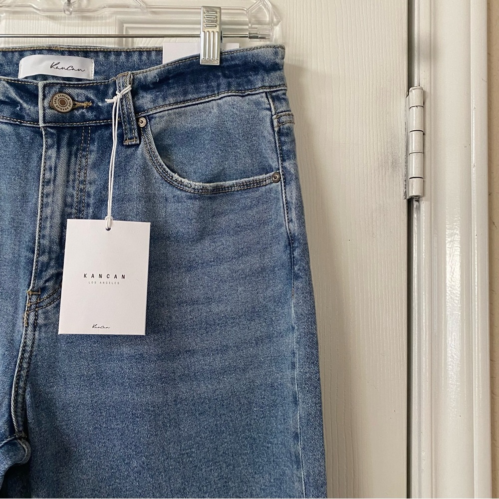 Kancan Womens Size 28” Double Fringe High Rise Straight Fit Med Wash Jeans NWT! - Picture 3 of 16